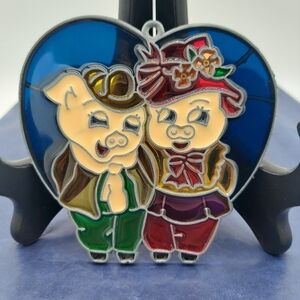 Pigs Stained Glass Suncatcher Romantic Cute Vintage